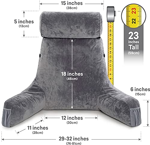 Husband Pillow Medium Dark Grey, Backrest for Kids, Teens, Petite Adults - Reading Pillows with Arms, Adjustable Loft, Plush Memory Foam, Bed Rest Chair Sitting Up, Detach Neck Roll, Removable Cover - Image 3