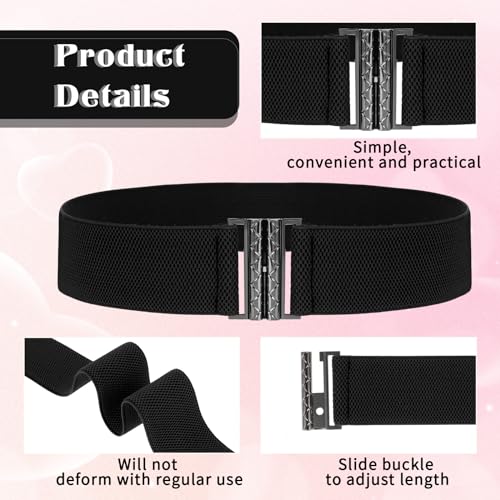 Jeffdad Wide Stretchy Belts for Women, Vintage Elastic Waist Belts Adjustable Cinch Belt Muticolored Ladies Dress Buckle Belt4