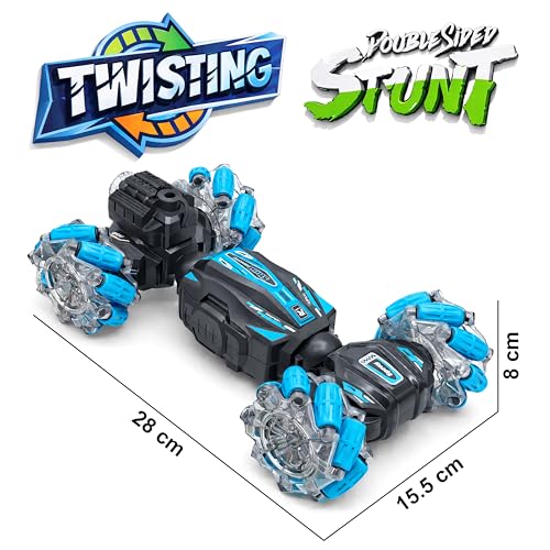 Image of VGRASSP Dual Control Twisting Drift Stunt Mist Car Toy for Kids with Remote Control and Gesture Wrist Controller - Rechargeable 360 Rotating Smoke RC Car Toy with LED Lights, Sound Effects - Blue