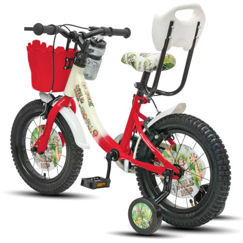 Image of WildHop 14T Kids Bicycle with Training Wheels, Backrest Seat, Basket & Safety Features for Toddlers (Cream Red, 14T)