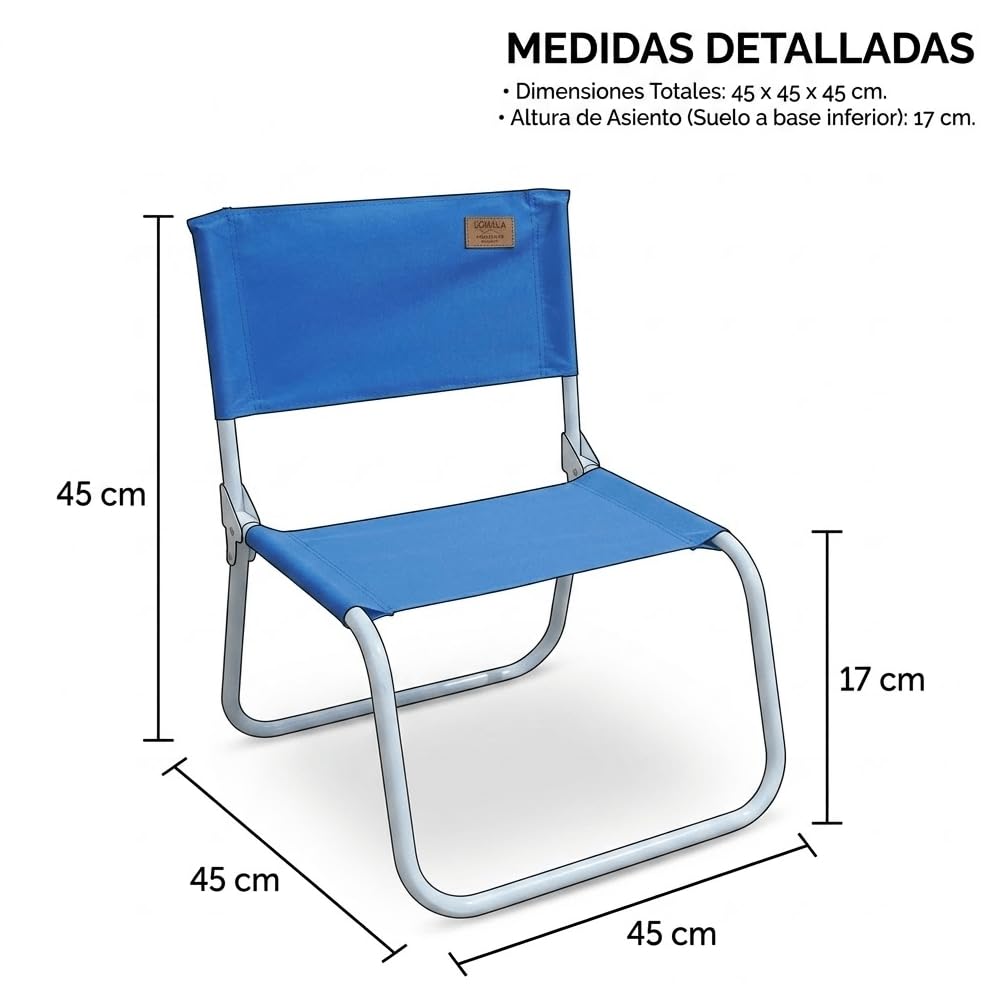 DEVESSPORT Kohala Lot de 2 chaises de plage basses pliables avec structure en acier et tissu polyester 600D haute résistance Bleu 45 x 45 x 45 cm