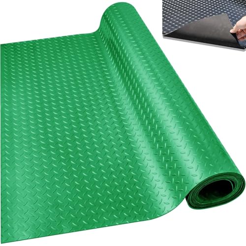 Pounjsd ゴムマット 4m 玄関マット ゴムシートフロア 物置 厚さ3mm 屋外 室内兼用 軽トラ 滑り止めシート 車輪 振動吸収 高耐久 表面滑り止め構造 変形しにくい お手入れ簡単 ガレージ、倉庫、配電室に適しています グリーン