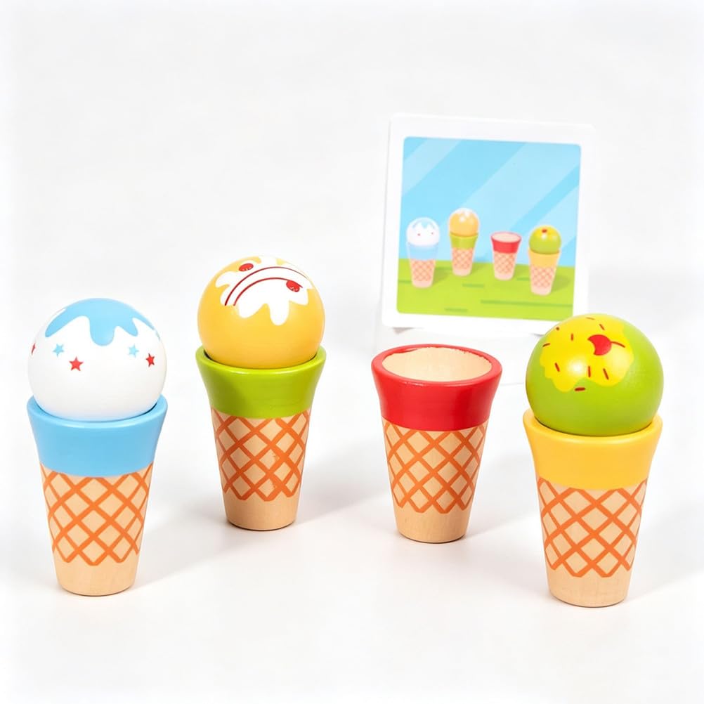Gioco Montessori di Abbinamento con Coni Gelato di Legno