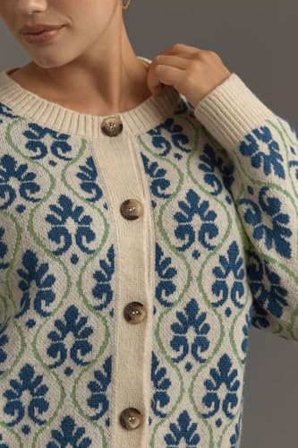 Women Floral Cardigan Sweater Open Front Long Sleeve Button Down Knit Sweater Vintage Outerwear4