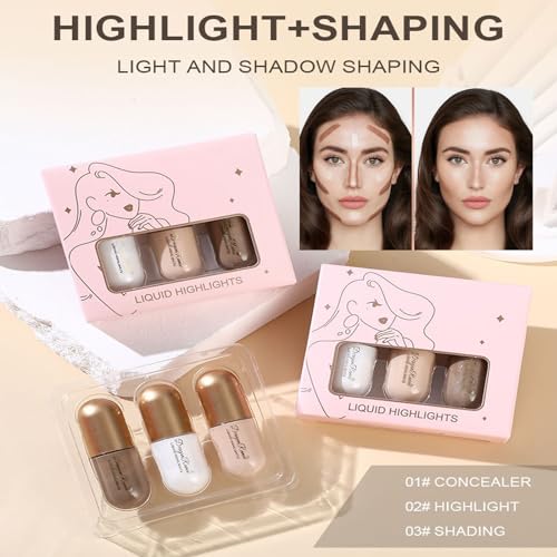 3 Pcs Bronzer Liquid Contour Highlighter Concealer Makeup Set, Highly Pigmented Long Lasting Beauty Wand, Waterproof Smooth Natural Shimmer Pearl Highlight Cream, Face Highlighters Gift For Women - Image 4