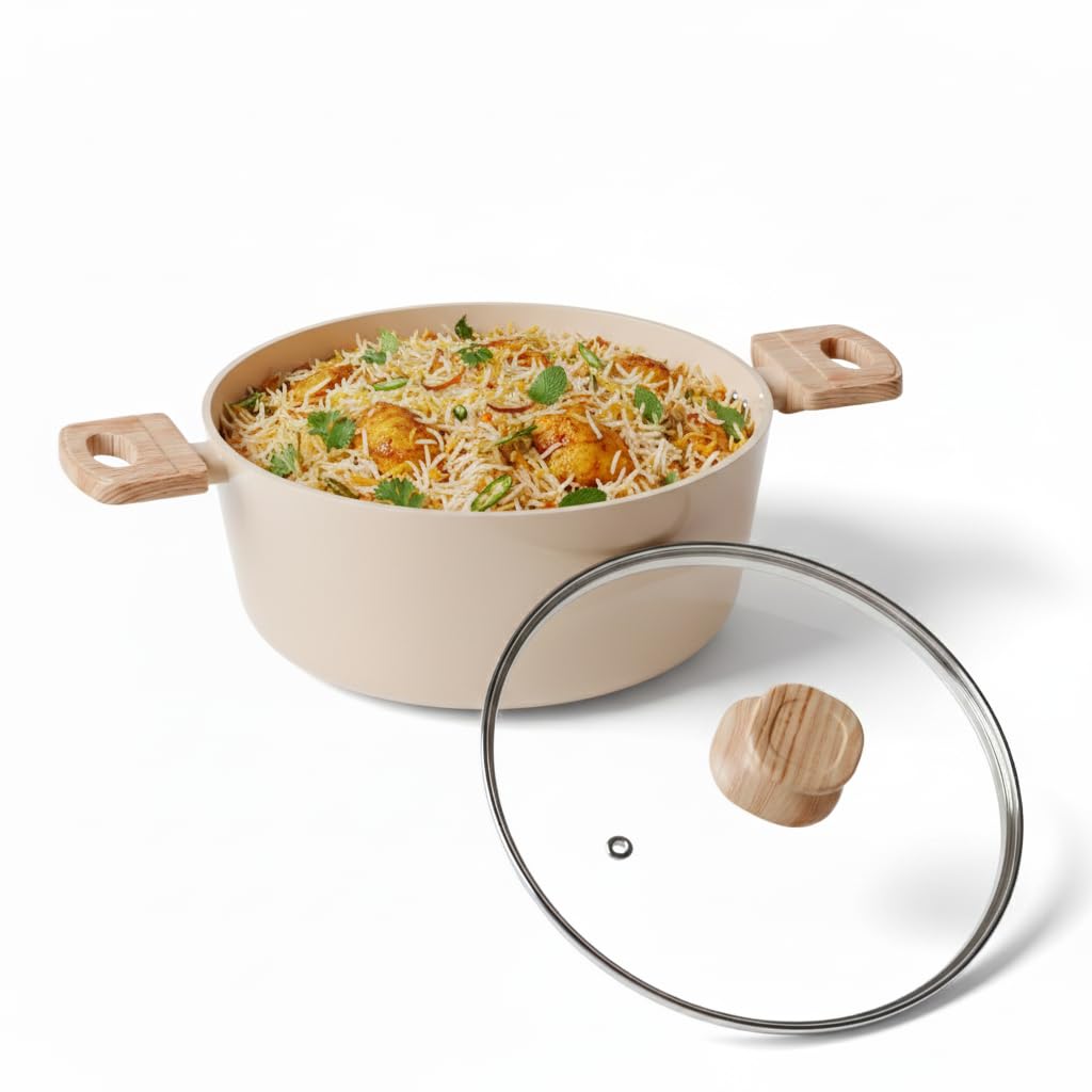 Lifelong Forged Casserole 24 cm with Non-Riveted Wooden Handle & Glass Lid | 4.4L Capacity Serves 5–6 | for Curries, Dal & Pulao | Induction & Gas Compatible | PFOA-Free Non-Stick | Scratch Resistant-picture-12