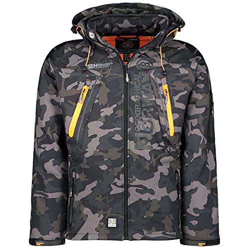 Geographical Norway Techno - Chaqueta flexible para hombre, con capucha desmontable, Hombre, negro/naranja, medium