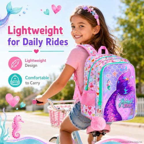 Image of 3Pcs Mermaid Backpack for Girls, 16 inch Kids Fish Tail Backpacks with Lunch Box, School Bookbag for Elementary Preschool Kindergarten(Pink)