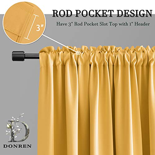Image of DONREN Gold Yellow Curtains for Bedroom - Blackout Thermal Insulated Curtain Panels with Rod Pocket (42 by 45 Inch,2 Panels)
