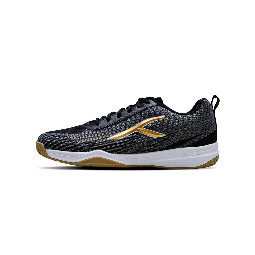 Hundred Blade Lite II Badminton Shoes (Non Marking) | Also Indoor Sports | Lightweight, Breathable & Durable | X-Cushion | Active Grip Sole (Black/Gold ; 7 UK)-image-22