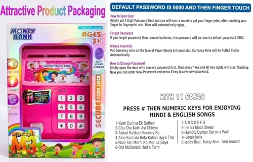 Image of Umadiya Premium Piggy Bank For Kids With Finger Print Smart Sensor Atm Savings Money Bank With Electronic Lock For Kids, Modern, Pink
