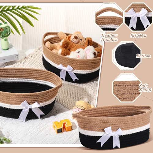 Image of Colingmill 2 Pack Graduation Woven Gift Basket Empty with Ribbon Bow, 12''x8''x5'' Chest Box with Gift Bags Candy Baskets with Handle for Mother's Day Wedding Birthday Decor(Black, Khaki)