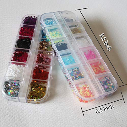 48 Color/Set 3D Star Butterfly Nail Art Glitter Sequins, Colorful Nail Sparkle Glitter Sticker Decals For Nail Art Make Up Decoration Accessories Manicure (Star&Butterfly 4 Boxes) #TOP6