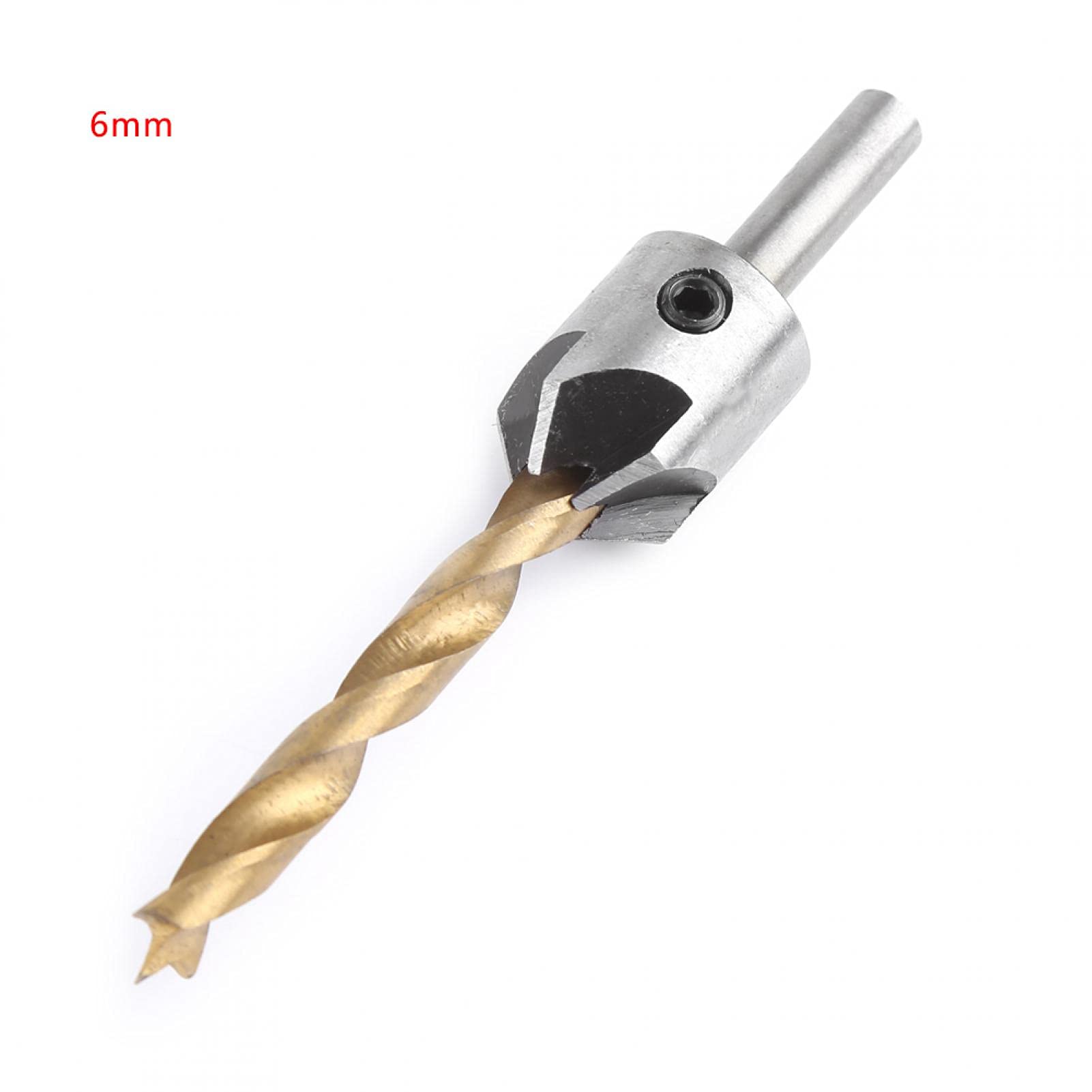 Countersink Drill Bits Set, Steel Countersink Drill Bit Carpentry Woodworking Boring Tool Round Shank With Hex Key(Single 6mm+small wrench)