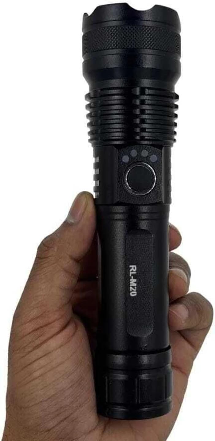 PICSTAR RL-M20 Powerful LED Flashlight Torch, 100W Rechargeable, Long Range Focus Beam, Black, 15 cm, for Camping, Travel & Emergency Use-picture-26