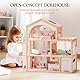 ROBUD Puppenhaus aus Holz,Puppen-Villa mit Möbel,Mit Aufzug, Garage, Pavillon und Schwimmbad,Geschenk für Kinder ab 3, 4, 5, 6 Jahren und älter,Rosa