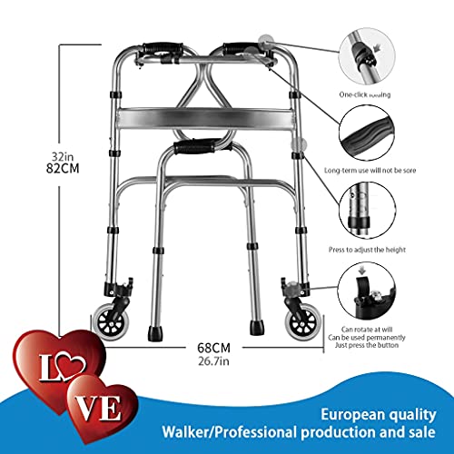 Andador para adultos de aluminio ligero y plegable con ruedas frontales 6