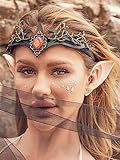 Aukmla Black Gothic Queen Crown Headband Vintage Crystal Headpiece Halloween Costume Cosplay Hair Band Headdress with Elf Ears for Women