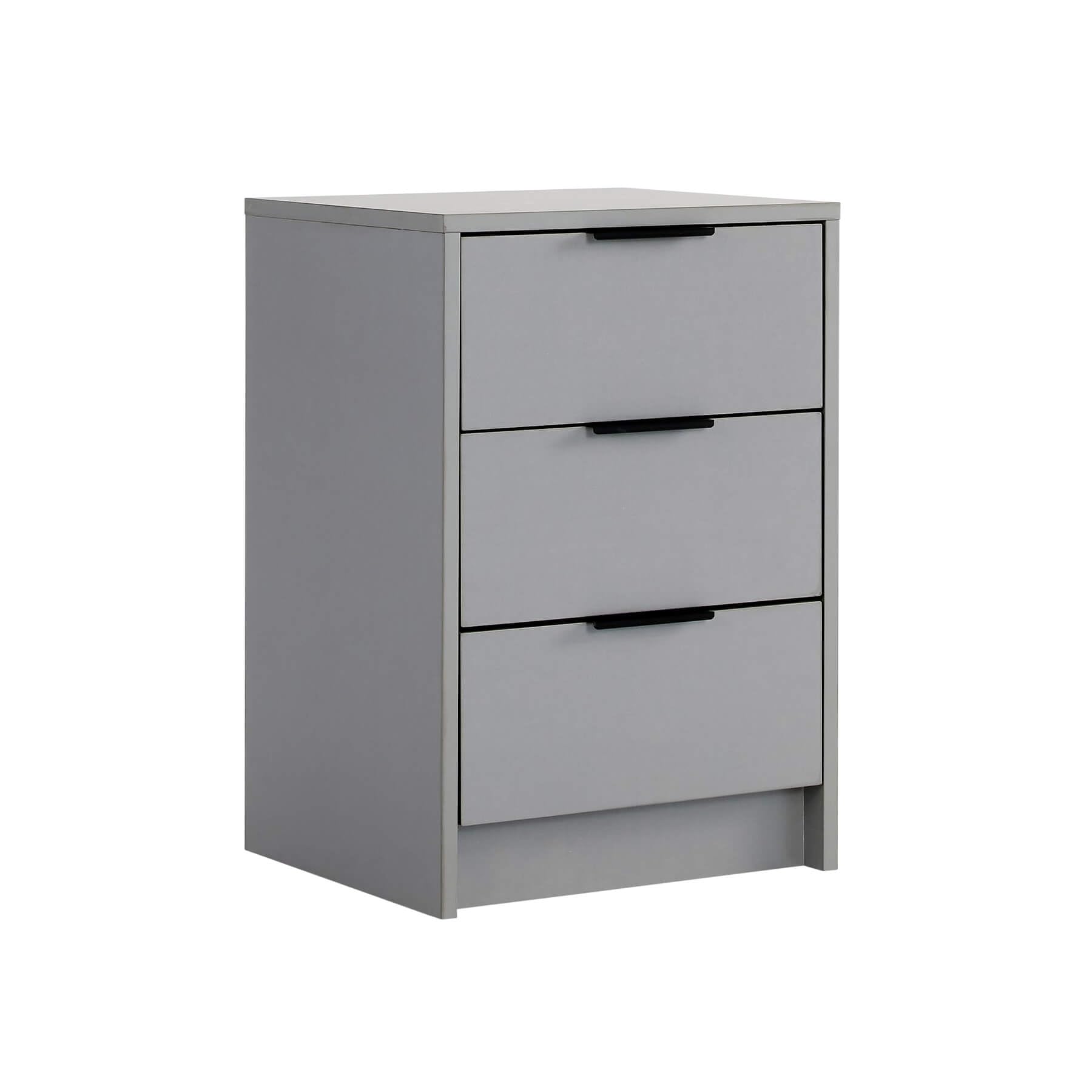 Home Source Bedside Cabinet Nightstand, 3 Drawers, Grey