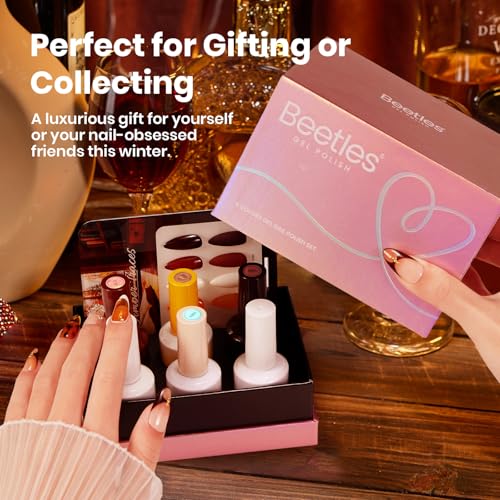 Image of Beetles Blooming Gel Polish Set - Amber Traces 5 Colors Fall Gel Polish White Jelly Nude Brown with 1 Bottle Blooming Gel, 15ML Full Size Soak Off Uv Nail Art Gift for Women
