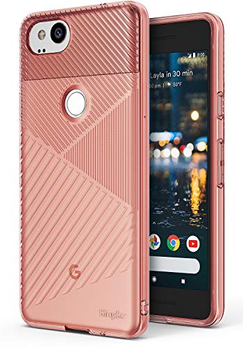 Ringke Bevel Compatible with Google Pixel 2 Grip Enhanced Diagonal Line Pattern TPU Form Fitting Drop Resistant Defense Minimalism Design Cover Google Pixel 2 Case - Rose Gold