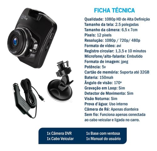 Camera Veicular Automotiva Carro Frontal Visão Noturna Full Hd Tela Lcd Gravação Sensor de Movimento