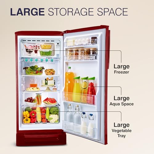 Image of Godrej 202 L 5 Star Advanced Inverter, Jumbo Vegetable Tray Direct Cool Single Door Refrigerator With Base Drawer(, RD 210E TDI MN WN, Marine Wine)