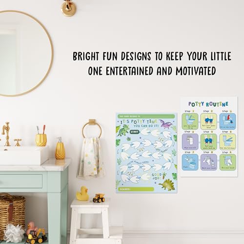 Image of Potty Training Sticker Chart for Boys x10 pcs - Potty Time Dinosaurs- Potty Training Rewards for Toddlers Boys - Reward Sticker Chart Routine Calendar - Train to Poop - by Central 23