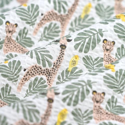 Seersucker Baumwolle Dschungeltiere beige - 100% Baumwolle - Stoffdichte : Leicht 85 g/m2-132 cm Breite - Meterware