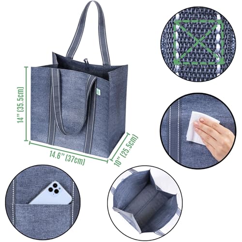 Veno PGB-0004-NAV4 4 Pack Reusable Grocery Bags W/ Hard Bottom thumb #1