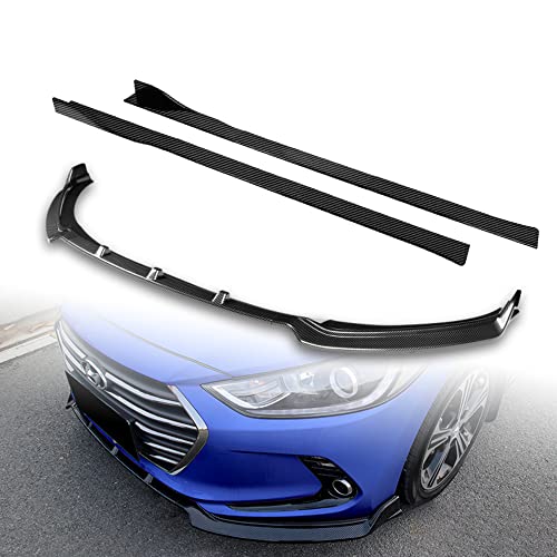 Q1-TECH, 9-Piece Front Bumper Lip & Side Skirt Extensions Diffuser Compatible with 2017-2018 Hyundai Elantra, Front Bumper Lip Spoiler Air Chin Body Splitter ABS (Painted Carbon)