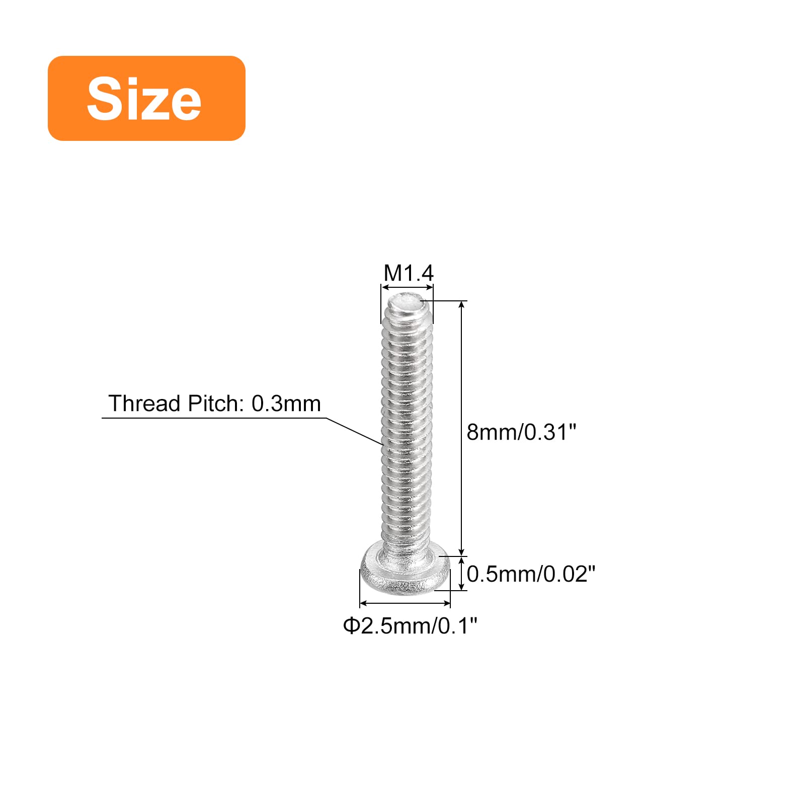 sourcing map M1.4-0.3 x 8mm 50 viti a testa rotonda piatta in acciaio inox 304 Phillips Drive viti per macchina di fissaggio hardware per collegamento mobili
