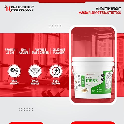 Image of Animal Booster Nutrition Maha Mass Gainer, 25 Gram Of Protein in 90gm of Serving Helps in Gain Weight, Build Muscle & Fuel Energy (5Kg, Kesar Pista Flavor)