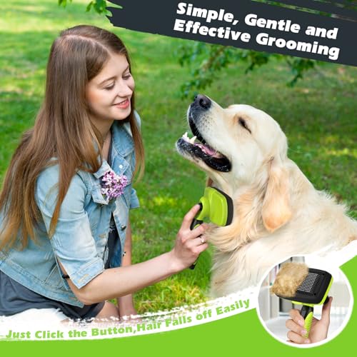 3PCS Self Cleaning Slicker Brush & Pet Grooming Rake & Bath Brush for Dogs,Cats and Horses | Double-Sided Dematting Comb & Skin Friendly Deshedding Grooming Tool | Premium Pet Supplies(Green Black) - Image 6