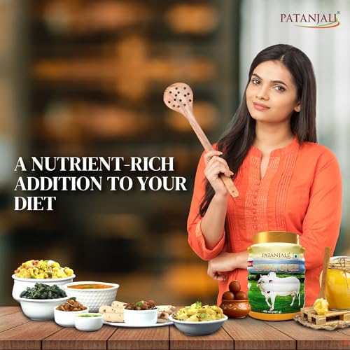 Image of Patanjali Cow Ghee Jar 450ml - Pure Danedar Rich Aroma Gau Ghrita Cow Milk Ghee | Suitable for Cooking Sweets & Daily Use | No Additives (Pack of 3)