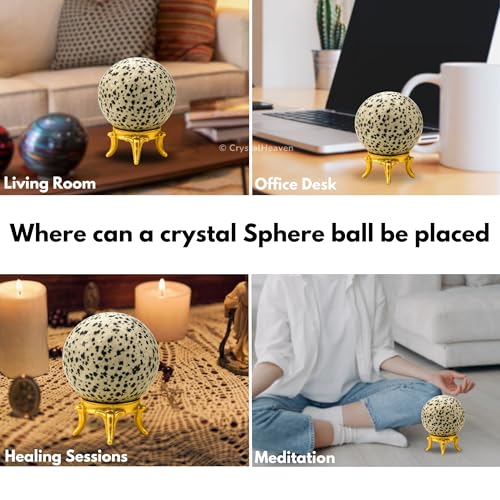 Image of Certified Dalmatian Jasper Crystal Ball for Meditation - Premium Crystal Vastu Items for Home and Feng Shui Items for Good Luck - Ideal for Pooja Supplies and Spiritual Practices (1.5 inch Inch)