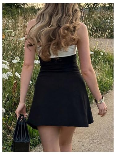 GORGLITTER Women's Strapless Tube Mini Dresses Color Block Backless Summer Prom Elegant Wedding Guest Graduation Dress3