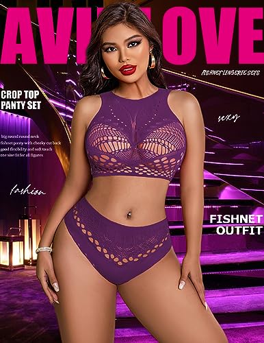 Image of Avidlove Womens Fishnet Lingerie for Women Sexy Two Piece Lingerie Set Stripper Outfit