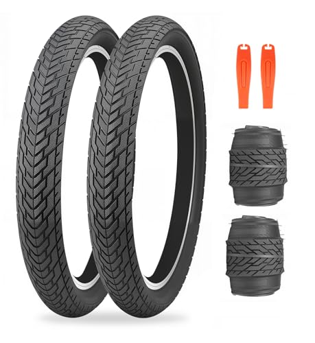 ZUKKA 20 x 2.35 Bike Tire 1/2 Pack 20 inch x 2.35 BMX Bike Tire Folding Replacement Tire for MTB Mountain Bike, BMX Bicycle Commuter Bike (Black, 2 Tires+2 Levers)