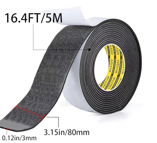 Image of Single-Sided Adhesive Foam Tape EVA Black,3.15inx 16.4FT | Multipurpose Sponge Sealing Strip Window Door Insulation Table Edge Protector Wall Bumper Guards