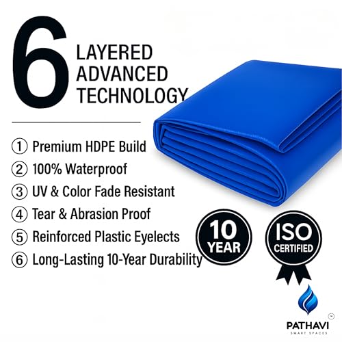 Image of Premium 9x6ft Blue Tarpaulin, Thadika, 120 GSM Virgin Tharpai Sheet, Heavy Duty Waterproof Tadpatri Cover with Reinforced Eyelets & UV Protection, Ideal for Trucks, Farms, HomeUse, 1 Sheet