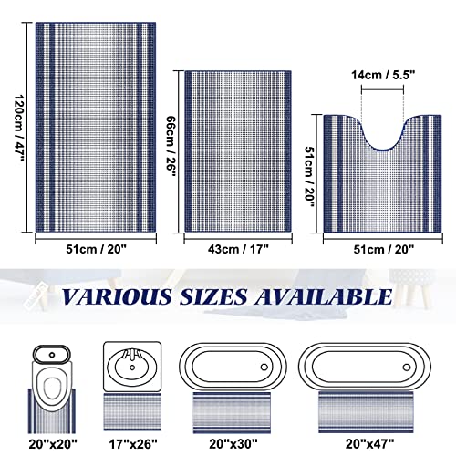 Sunhop 3 Piece Bathroom Rug Set, Ultra Soft Non Slip Bath Rug And Absorbent Chenille Bath Mat, Perfect Plush Bathroom Mats For Bathroom, Machine Washable (17"X26"+20"X47"+20" X20", Navy Blue) #TOP1
