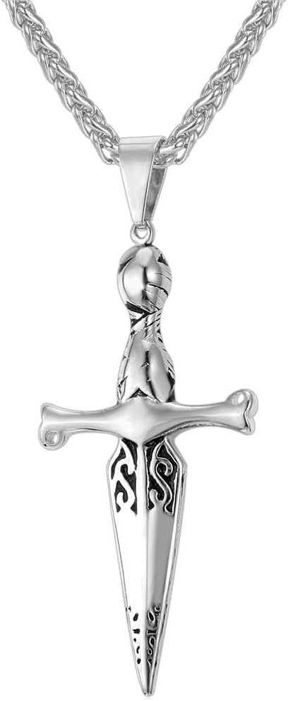 U7 Punk Necklaces Stainless Steel 18K Gold Plated Large Hip Hop Dagger/Knife/Sword/Steampunk Gear/Large Razor Blade Pendant Necklace for Men Women, Chain 22-24 Inches