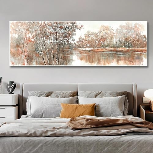Toile d'arbres et de lacs YAJNILUCK : décoration murale de paysage abstrait 45x125cm