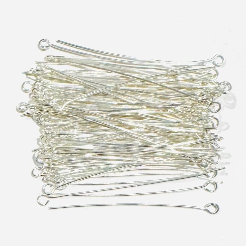 100 Silver Plated Brass Eye Pin - 2 inch Long - 22 Gauge