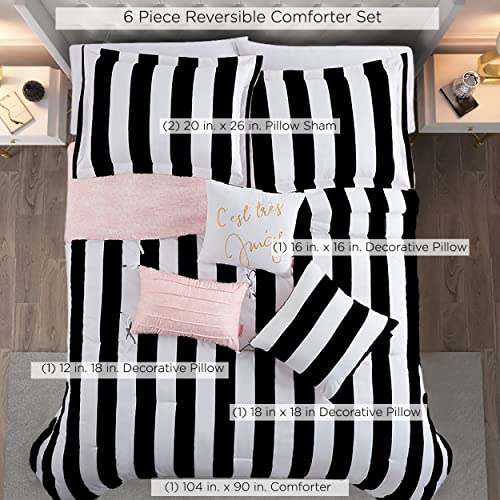 Juicy Couture Jyz010171 Cabana Stripe 6-Piece Reversible Set, King, Canaba Stripe Black #TOP4