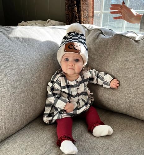 Personalized Name Baby Beanie Hat,Custom Checkered Newborn Baby Toddler Winter Snow Cap3