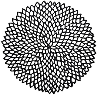 Set of 6 Black Table Placemats 15" (38cm) ~ Round Floral Dining Table Décor Coasters for Party & Wedding Decoration ~ Christmas Place Mats by Deco Design