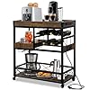 Bar cart with power outlet industrial kitchen serving cart with wine rack glass holder coffee bar table station with storage rolling cart on wheels with 59in cord brown  urban country home decor