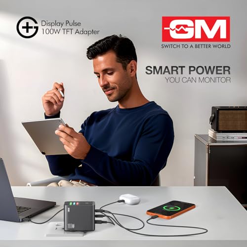 Image of GM G+ DisplayPulse 100W GaN Fast Charger | Type-C + USB-A Ports | Best for Tablet, MacBook, Laptop, iPhone, Samsung | TFT Display with 14 Smiley Animation Styles | Displays real-time Charging Wattage.